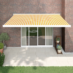 Toldo retráctil aluminio y tela amarillo y blanco 4x3 m D