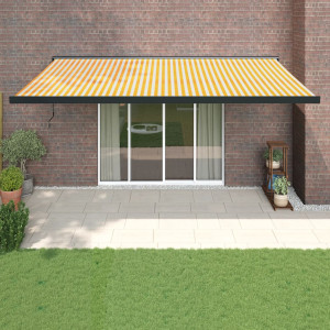 Toldo retráctil aluminio y tela amarillo y blanco 5x3 m D