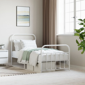 Estructura cama metal con cabecero y pie cama blanca 90x190 cm D