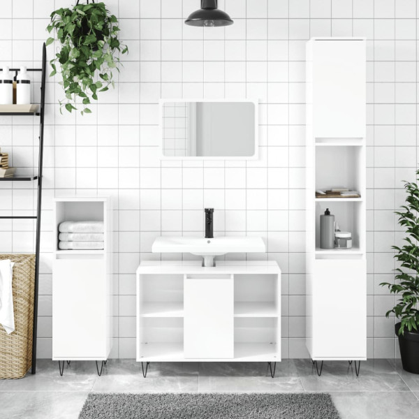 Mobiliário de banheiro madeira de engenharia branco brilho 80x33x60 cm D