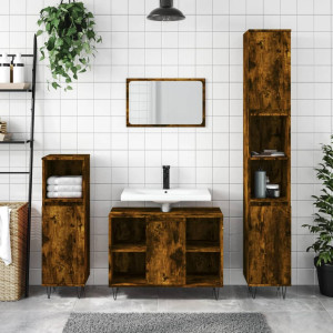 Mueble de baño madera de ingeniería roble ahumado 80x33x60 cm D