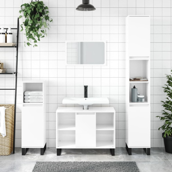 Mobiliário de banheiro madeira de engenharia branco brilho 80x33x60 cm D