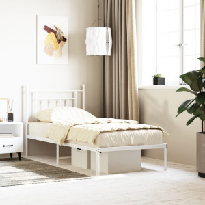 Estructura de cama de metal con cabecero blanco 90x190 cm D