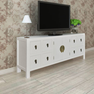 Mueble de TV madera contrachapada blanco 110x24x48 cm D