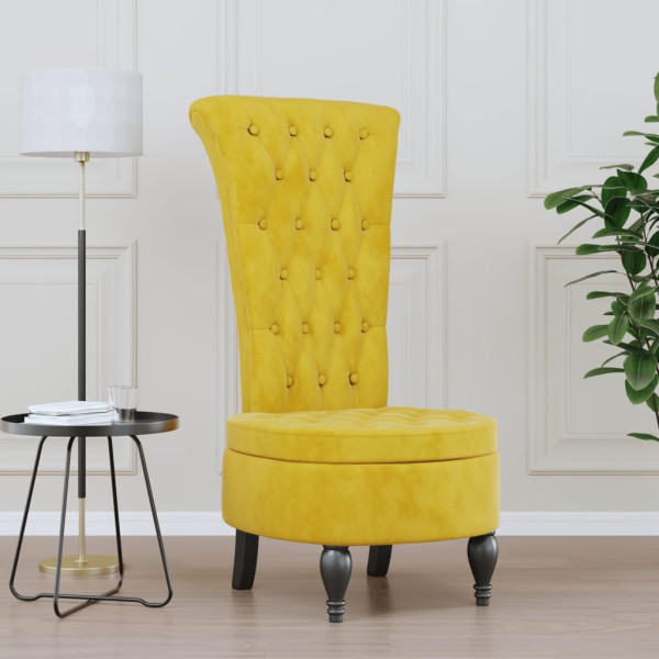 Sillón de respaldo alto con botones terciopelo amarillo D