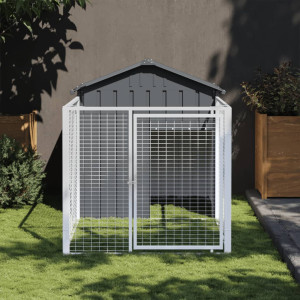 Casinha de cachorro com curral aço galvanizado cinza 117x201x123 cm D