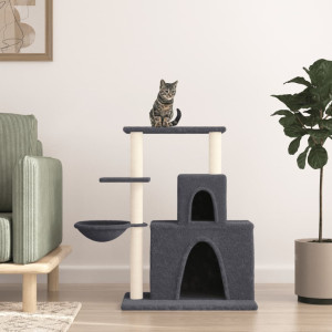Rascador para gatos con postes de sisal gris oscuro 83 cm D