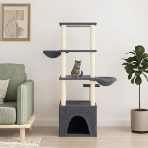 Raspador para gatos com postes de sisal cinza escuro 147 cm D