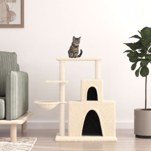 Raspador para gatos com postes de sisal creme 83 cm D