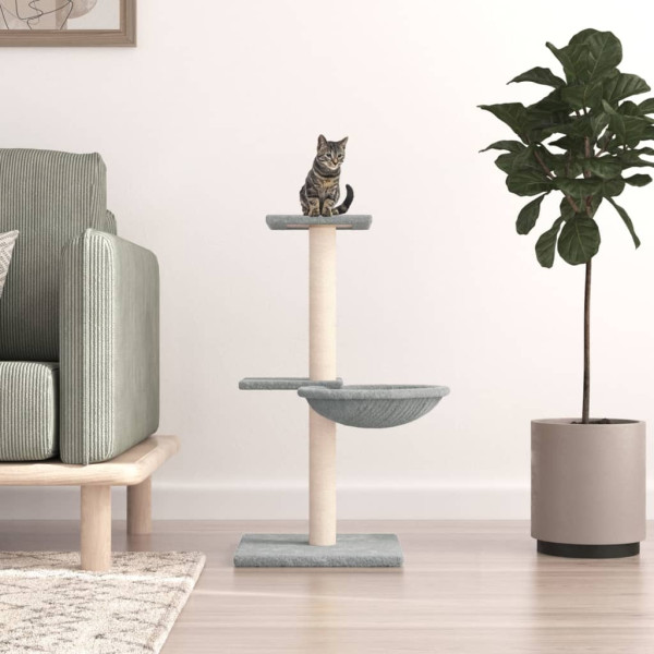 Raspador para gatos com postes de sisal cinza claro de 72 cm D