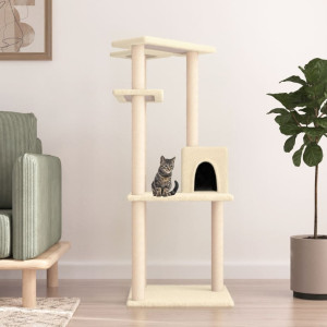 Rascador para gatos con postes de sisal color crema 123 cm D
