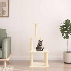 Rascador para gatos con postes de sisal color crema 111 cm D