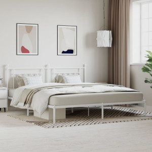 Estructura de cama de metal con cabecero blanco 193x203 cm D