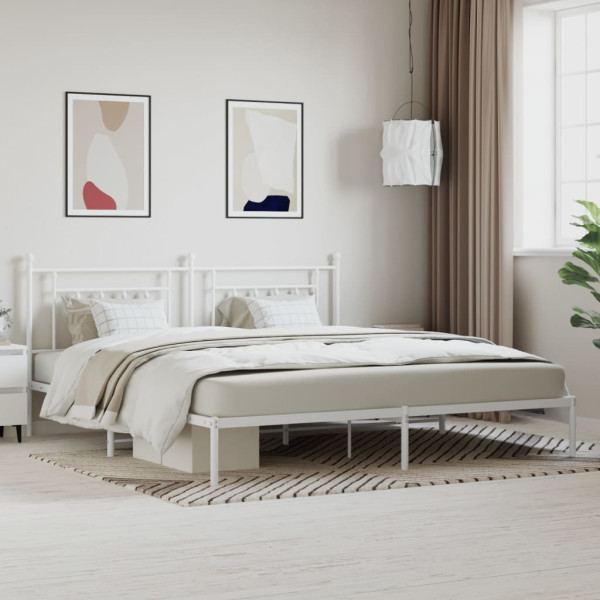 Estrutura de cama de metal com cabeçalho branco 193x203 cm D