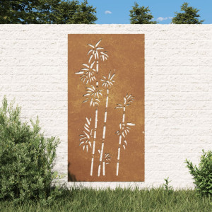 Adorno de pared de jardín acero corten diseño bambú 105x55 cm D