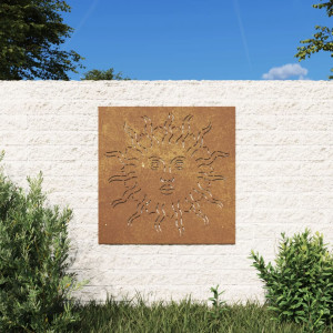 Ornamentação de parede de jardim de aço corte design sol 55x55 cm D