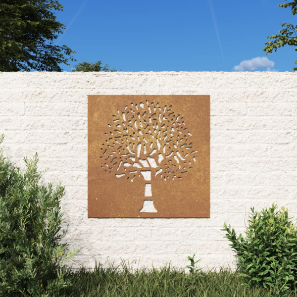 Ornamento de parede de jardim em aço Corten com design de árvore 55x55 cm D