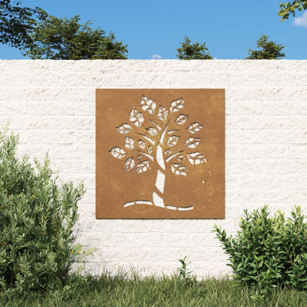 Ornamento de parede de jardim em aço Corten com design de árvore 55x55 cm D
