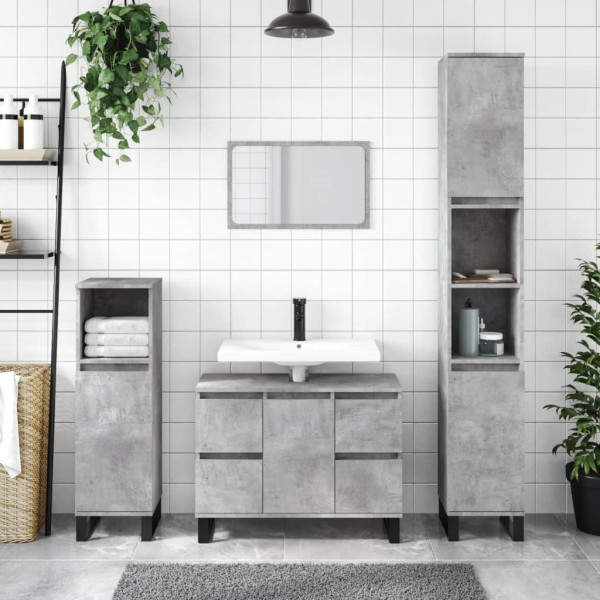 Mueble de baño madera de ingeniería gris hormigón 80x33x60 cm D