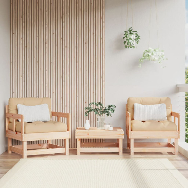 Sillones de jardín con cojines 2 uds madera maciza de pino D