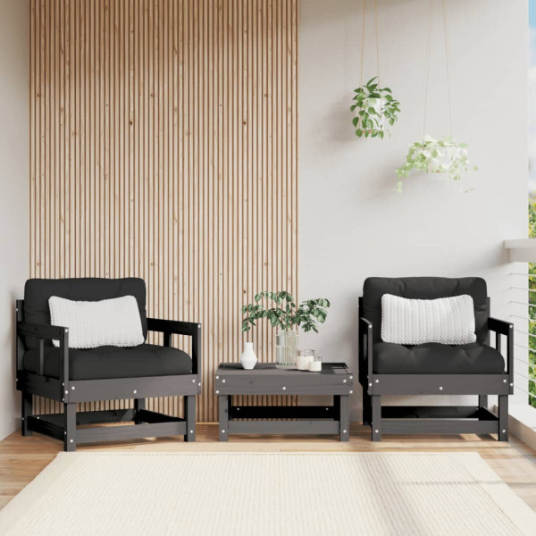 Sillones de jardín con cojines 2 uds madera maciza de pino gris D