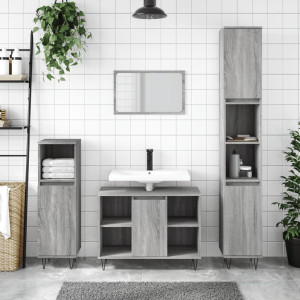 Set de muebles de baño 3 pzas madera contrachapada gris sonoma D