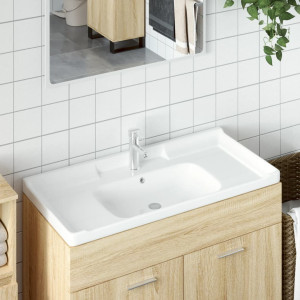 Lavabo de baño rectangular cerámica blanco 100x48x23 cm D