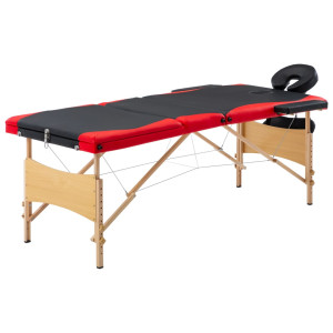 Camilla de masaje plegable 3 zonas madera negro y rojo D