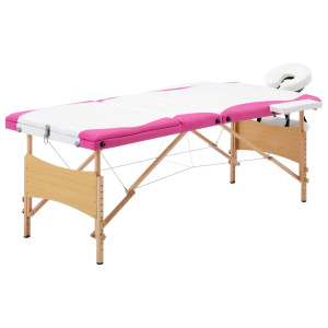 Cama de massagem dobrável 3 zonas madeira branca e rosa D