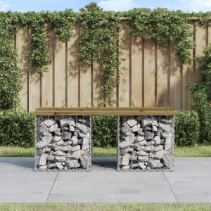 Banco jardín diseño gaviones madera pino impregnada 103x44x42cm D