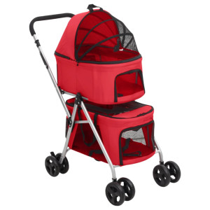 Carrinho de passeio duplo dobrável tecido oxford vermelho 83x48x97 cm D