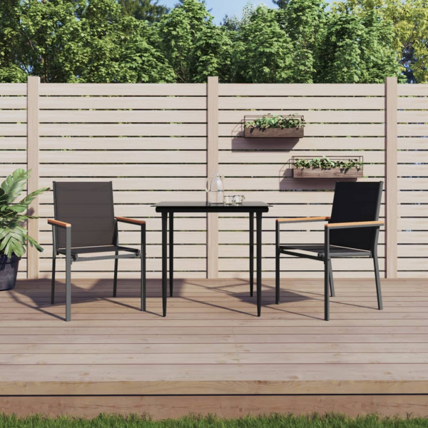 Cadeiras de jardim 2 peças em têxtil e aço preto 55x61,5x90 cm D