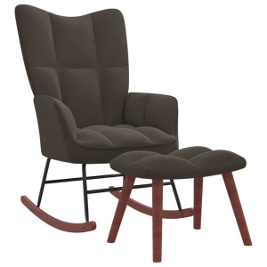 Cadeira de balanço com apoio de pés veludo cinza escuro D