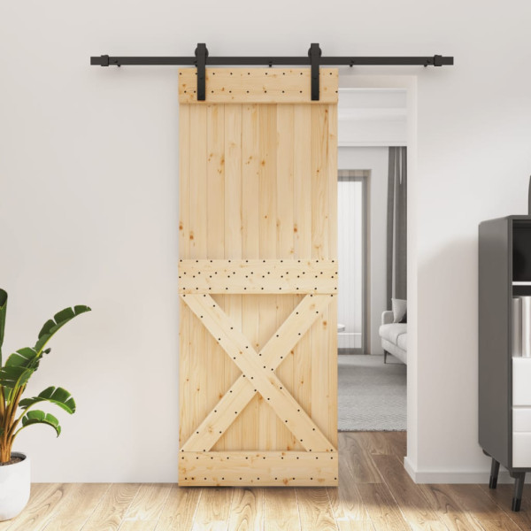 Puerta corredera con herrajes madera maciza de pino 80x210 cm D