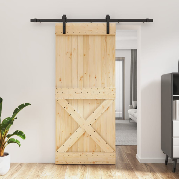 Puerta corredera con herrajes madera maciza de pino 90x210 cm D