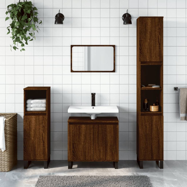 Set de muebles de baño 3 pzas madera contrachapada roble marrón D