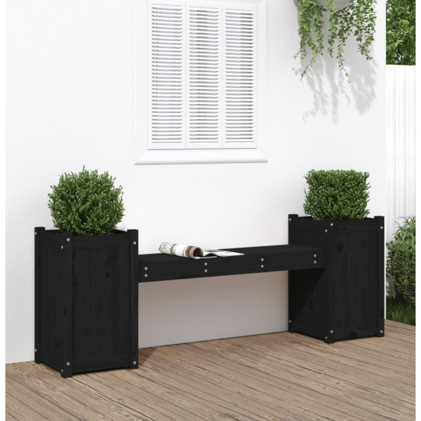 Banco con jardineras madera maciza de pino negro 180x36x63 cm D