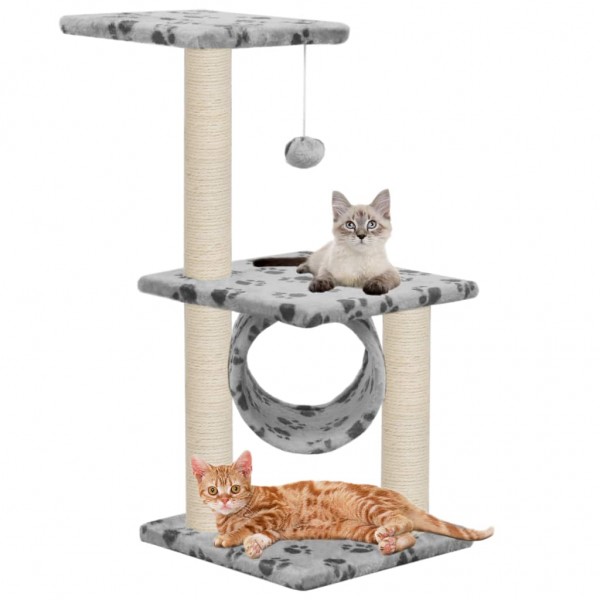 Rascador para gatos con poste de sisal 65 cm huellas gris D