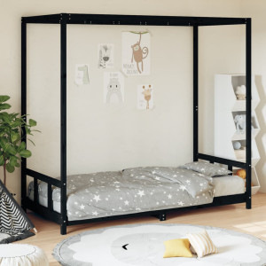 Estructura de cama para niños madera de pino negro 90x190 cm D