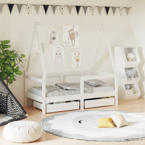 Estructura cama niños con cajones madera pino blanco 70x140 cm D