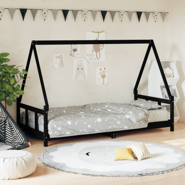 Estrutura da cama para crianças madeira de pinho preto 90x190 cm D