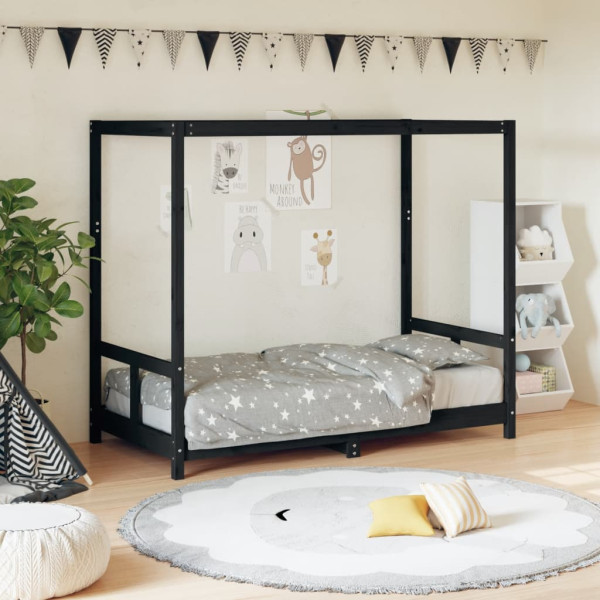 Estructura de cama para niños madera de pino negro 80x160 cm D