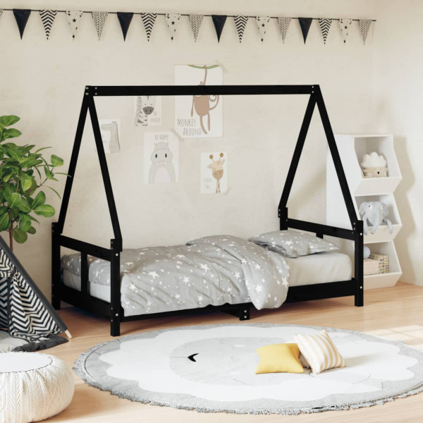 Estructura de cama para niños madera de pino negro 80x160 cm D