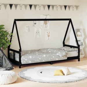 Estructura de cama para niños madera de pino negro 80x200 cm D