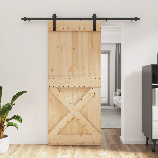 Puerta corredera con herrajes madera maciza de pino 90x210 cm D