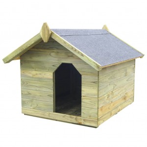 Casa de cães de jardim de telhado aberto madeira de pinho impregnada D