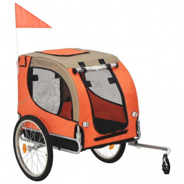 Remolque de bicicleta para perros naranja y gris D