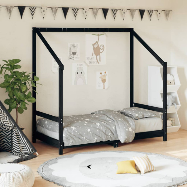 Estructura de cama para niños madera de pino negro 80x160 cm D