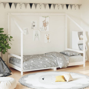 Estructura de cama madera contrachapada blanca 90x190 cm