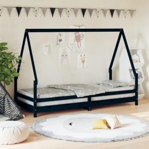 Estructura de cama para niños madera de pino negro 90x200 cm D